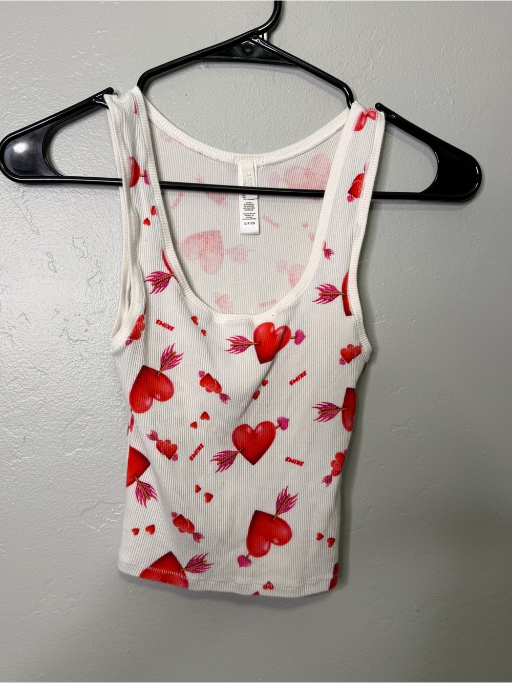 Skims Valentine's Day Cotton Rib Tank Top White Red Hearts Cupid Arrow Small